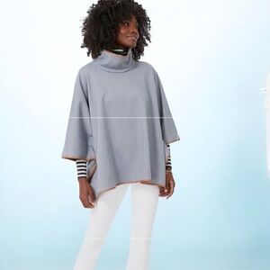 Tuckernuck Blue Piper Poncho Funnel Neck OS Leather Trim